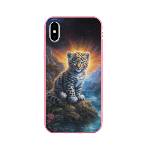 Чехол для iPhone X матовый с принтом Леопард у горного ручья, вид спереди #2