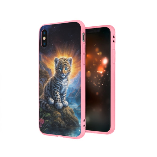Чехол для iPhone X матовый с принтом Леопард у горного ручья, вид сбоку #3