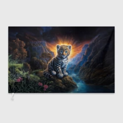 Флаг 3D Леопард у горного ручья