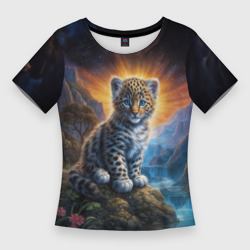 Женская футболка 3D Slim Леопард у горного ручья