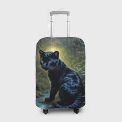 Чехол для чемодана 3D Черная пантера в джунглях