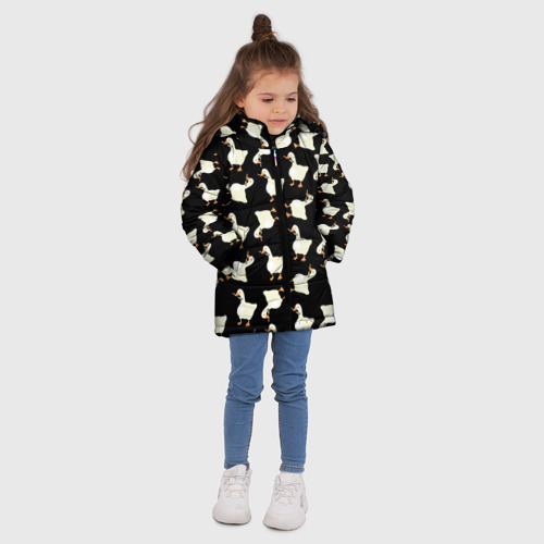 Зимняя куртка для девочек 3D Паттерн с гусями, цвет черный - фото 5