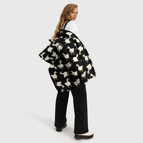 Женская зимняя куртка Oversize Паттерн с гусями, цвет черный - фото 5