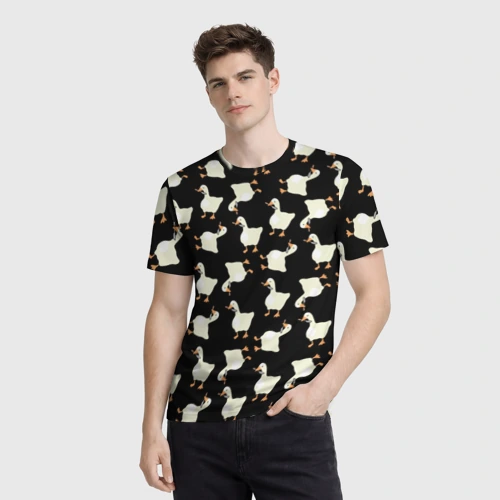 Мужская футболка 3D с принтом Паттерн с гусями, фото на моделе #1