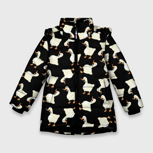 Зимняя куртка для девочек 3D Паттерн с гусями, цвет черный