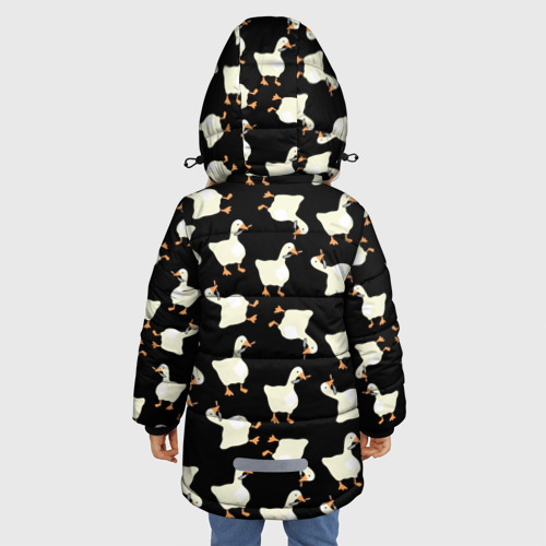 Зимняя куртка для девочек 3D Паттерн с гусями, цвет черный - фото 4