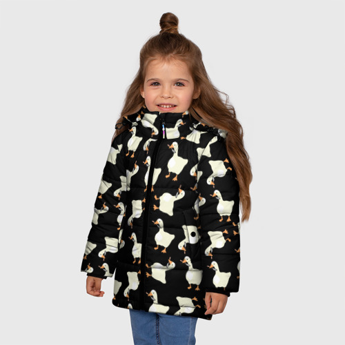 Зимняя куртка для девочек 3D Паттерн с гусями, цвет черный - фото 3
