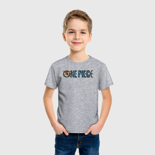 Детская футболка хлопок с принтом One piece Netflix logo, фото на моделе #1