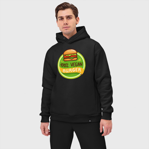 Мужской костюм oversize хлопок с принтом Vegan burger, фото на моделе #1