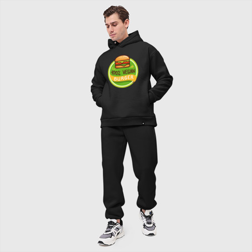 Мужской костюм oversize хлопок с принтом Vegan burger, вид сбоку #3