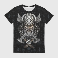 Женская футболка 3D Голова стального викинга с топорами