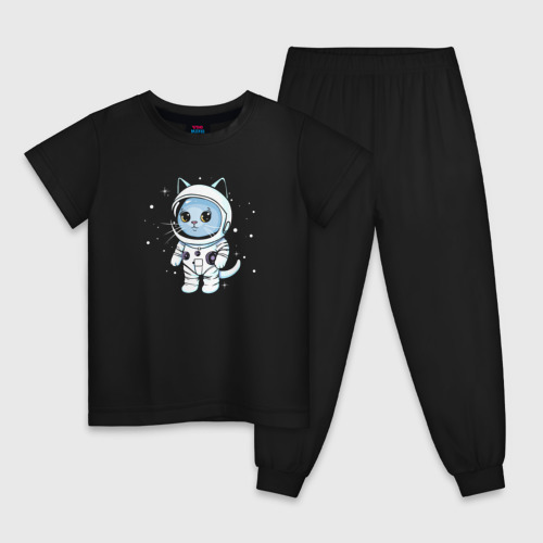 Детская пижама хлопок с принтом Котик в космосе, вид спереди #2