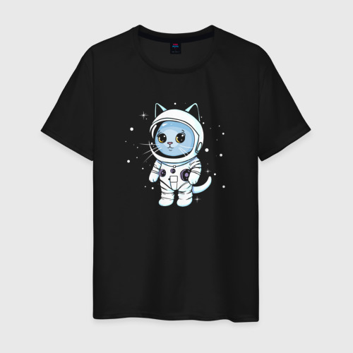 Мужская светящаяся футболка с принтом Котик в космосе, вид спереди #2