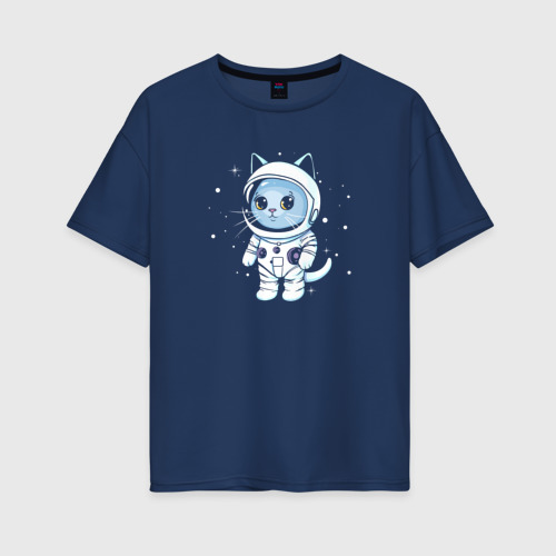 Женская футболка хлопок Oversize с принтом Котик в космосе, вид спереди #2