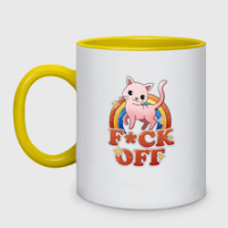 Кружка двухцветная F*ck off cat retro