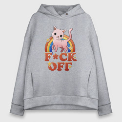 Женское худи Oversize хлопок F*ck off cat retro