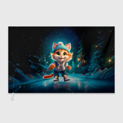 Флаг 3D Мультяшный котенок на коньках