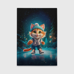 Обложка для автодокументов Мультяшный котенок на коньках