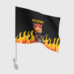 Флаг для автомобиля Кот рокер - огонь