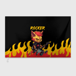 Флаг 3D Кот рокер - огонь