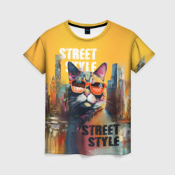 Женская футболка 3D Кот в городе - Street style