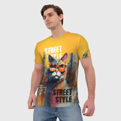 Мужская футболка 3D Кот в городе - Street style - фото 2