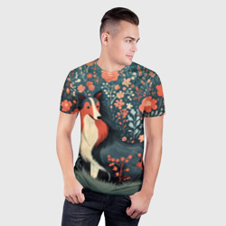 Мужская футболка 3D Slim Колли в стиле фолк арт - фото 2