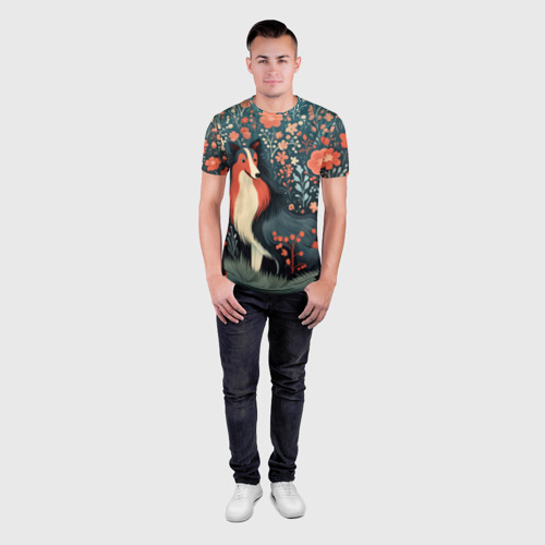 Мужская футболка 3D Slim Колли в стиле фолк арт, цвет 3D печать - фото 4