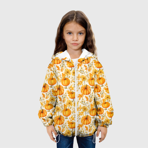 Детская куртка 3D Тыквы и осенние цветы - паттерн, цвет белый - фото 4