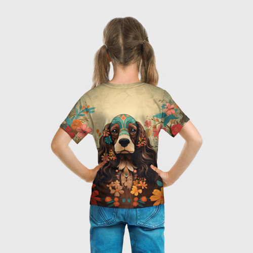 Детская футболка 3D Спаниель в стиле фолк арт, цвет 3D печать - фото 6