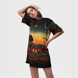 Платье-футболка 3D Такса в стиле фолк арт - фото 2