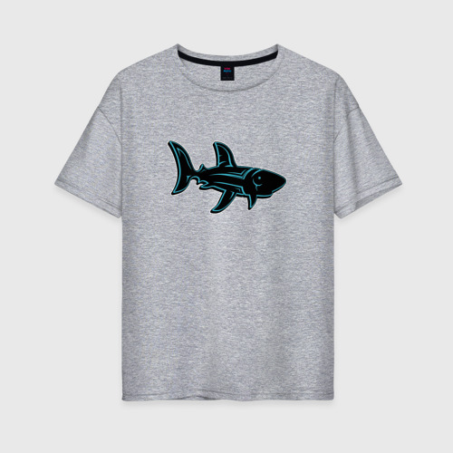 Женская футболка хлопок Oversize Неоновая акула с узором, цвет меланж