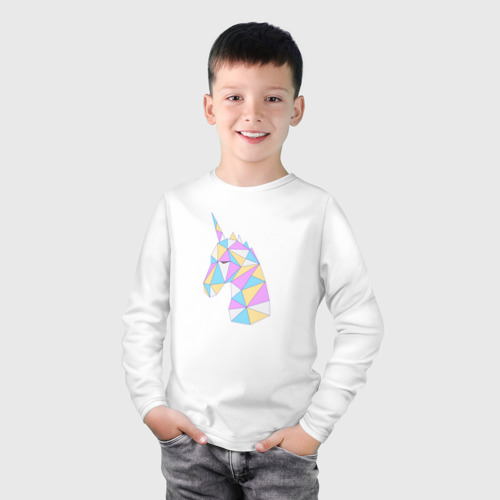 Детский лонгслив хлопок с принтом Милый единорог полигональный, фото на моделе #1