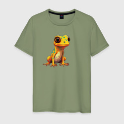 Мужская футболка хлопок Желтый геккон - прикольная ящерица