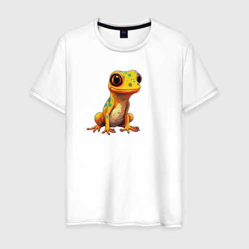 Мужская футболка из хлопка с принтом Желтый геккон - прикольная ящерица, вид спереди №1