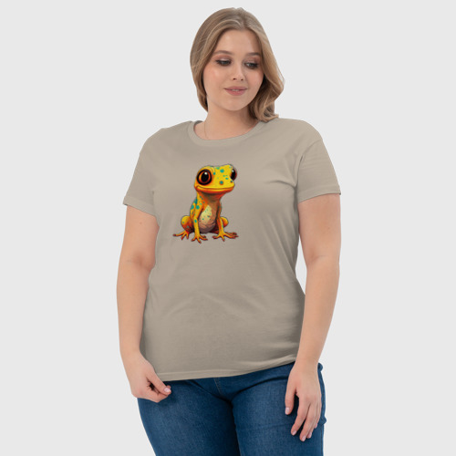 Женская футболка хлопок с принтом Желтый геккон - прикольная ящерица, фото #4