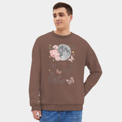 Мужской свитшот oversize без начеса хлопок Полная луна - ночь - бабочки - фото 2