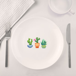 Набор: тарелка + кружка Три акварельных милых кактуса в горшках - фото 2