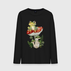 Мужской лонгслив хлопок Лягушка на мухоморе с папоротником