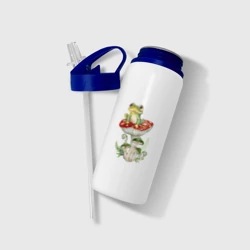 Бутылка для воды с трубочкой Лягушка на мухоморе с папоротником - фото 2