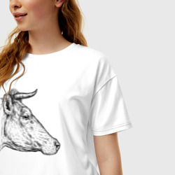 Женская футболка хлопок Oversize Корова голова профиль - фото 2