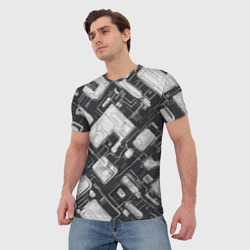 Мужская футболка 3D Полосы Чёрно-белые Киберпанк - фото 2