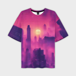 Мужская футболка oversize 3D Розовый город Retrowaves