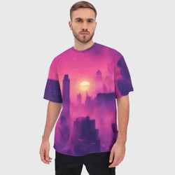 Мужская футболка oversize 3D Розовый город Retrowaves - фото 2