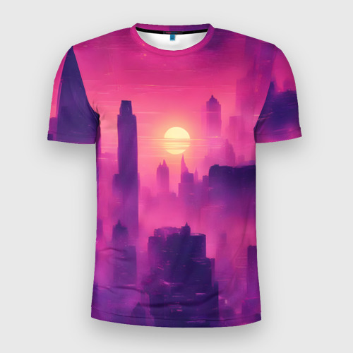 Мужская футболка 3D Slim Розовый город Retrowaves, цвет 3D печать