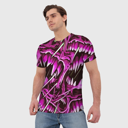 Мужская футболка 3D Розовые кислотные клыки, цвет 3D печать - фото 3