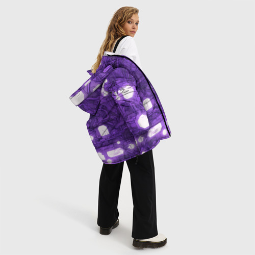 Женская зимняя куртка 3D с принтом Фиолетовые кибернетические схемы неон, вид сбоку #3