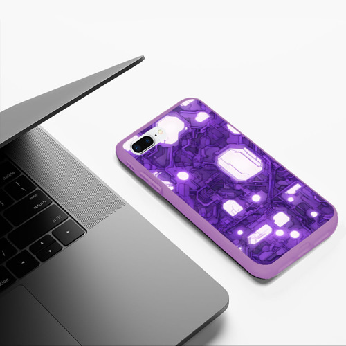 Чехол для iPhone 7Plus/8 Plus матовый с принтом Фиолетовые кибернетические схемы неон, фото #5