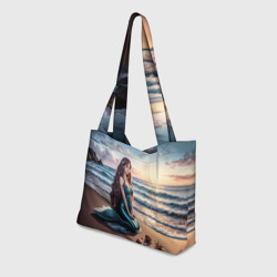 Пляжная сумка 3D Русалочка на берегу среди ракушек - фото 2