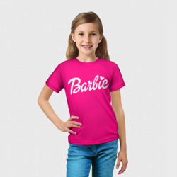 Футболка с принтом Барби розовая для ребенка, вид на модели спереди №3. Цвет основы: белый